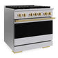 ZLINE Autograph Edition 36 in. 5.2 cu. ft. Marino Gas Range with 6 Burner DuoPro™ Cooktop and Convection Gas Oven in Stainless Steel and Polished Gold Accents (PMGRZ-36-G)
