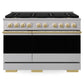 ZLINE Autograph Edition 48 in. 6.7 cu. ft. Marino Gas Range with 8 Burner DuoPro™ Cooktop and Dual Ovens in Stainless Steel and Polished Gold Accents (PMGRZ-48-G)
