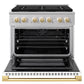 ZLINE Autograph Edition 36 in. 5.2 cu. ft. Marino Gas Range with 6 Burner DuoPro™ Cooktop and Convection Gas Oven with White Matte Door and Polished Gold Accents (PMGRZ-WM-36-G)