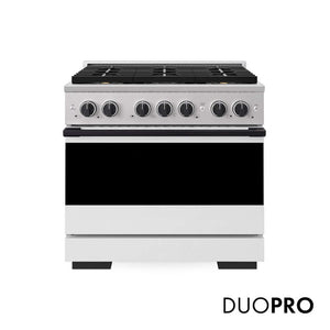 ZLINE Autograph Edition 36 in. 5.2 cu. ft. Marino Gas Range with 6 Burner DuoPro™ Cooktop and Convection Gas Oven with White Matte Door and Matte Black Accents (PMGRZ-WM-36-MB) main image.