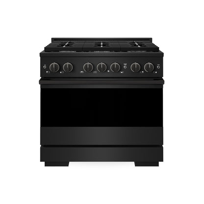ZLINE 36 in. 5.2 cu. ft. Marino Dual Fuel Range with 6 Burner Gas Cooktop and Electric Convection Oven in Black Stainless Steel (MDRB-36) main image.