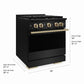 ZLINE Autograph Edition 30 in. 4.2 cu. ft. Marino Dual Fuel Range with 4 Burner Gas Cooktop and Electric Convection Oven in Black Stainless Steel with Champagne Bronze Accents (MDRBZ-30-CB)