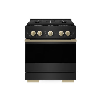 ZLINE Autograph Edition 30 in. 4.2 cu. ft. Marino Dual Fuel Range with 4 Burner Gas Cooktop and Electric Convection Oven in Black Stainless Steel with Champagne Bronze Accents (MDRBZ-30-CB)