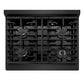 ZLINE Autograph Edition 30 in. 4.2 cu. ft. Marino Dual Fuel Range with 4 Burner Gas Cooktop and Electric Convection Oven in Black Stainless Steel with Champagne Bronze Accents (MDRBZ-30-CB)