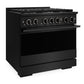 ZLINE 36 in. 5.2 cu. ft. Marino Gas Range with Convection Gas Oven in Black Stainless Steel with 6 Brass Burners (MGRB-BR-36)