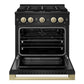 ZLINE Autograph Edition 30 in. 4.2 cu. ft. Marino Gas Range with 4 Burner Cooktop and Convection Gas Oven in Black Stainless Steel and Champagne Bronze Accents (MGRBZ-30-CB)