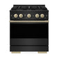 ZLINE Autograph Edition 30 in. 4.2 cu. ft. Marino Gas Range with 4 Burner Cooktop and Convection Gas Oven in Black Stainless Steel and Champagne Bronze Accents (MGRBZ-30-CB)