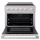 ZLINE 36 in. 5.2 cu. ft. Marino Induction Range with 5 Element Cooktop and Electric Convection Oven in Stainless Steel with White Matte Door (MINR-WM-36) front, oven open.