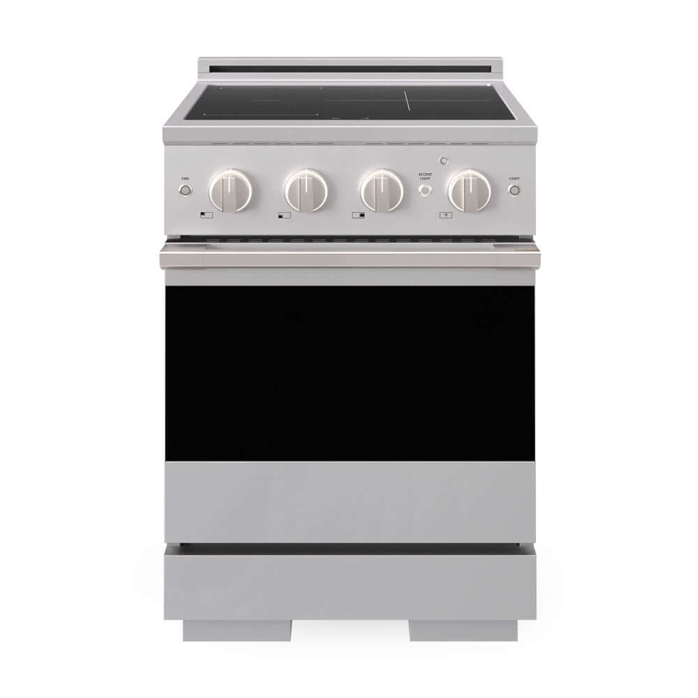 ZLINE 24 in. 3.2 cu. ft. Marino Induction Range with 3 Element Cooktop and Electric Convection Oven in Stainless Steel (MINR24) front, oven closed.