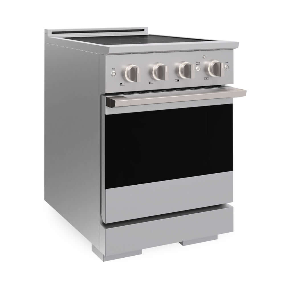 ZLINE 24 in. 3.2 cu. ft. Marino Induction Range with 3 Element Cooktop and Electric Convection Oven in Stainless Steel (MINR24) side.