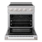 ZLINE 30 in. 4.2 cu. ft. Marino Induction Range with 4 Element Cooktop and Electric Convection Oven in Stainless Steel (MINR30) front, oven open.