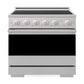 ZLINE 36 in. 5.2 cu. ft. Marino Induction Range with 5 Element Cooktop and Electric Convection Oven in Stainless Steel (MINR36) front, oven closed.