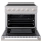 ZLINE 36 in. 5.2 cu. ft. Marino Induction Range with 5 Element Cooktop and Electric Convection Oven in Stainless Steel (MINR36) front, oven open.