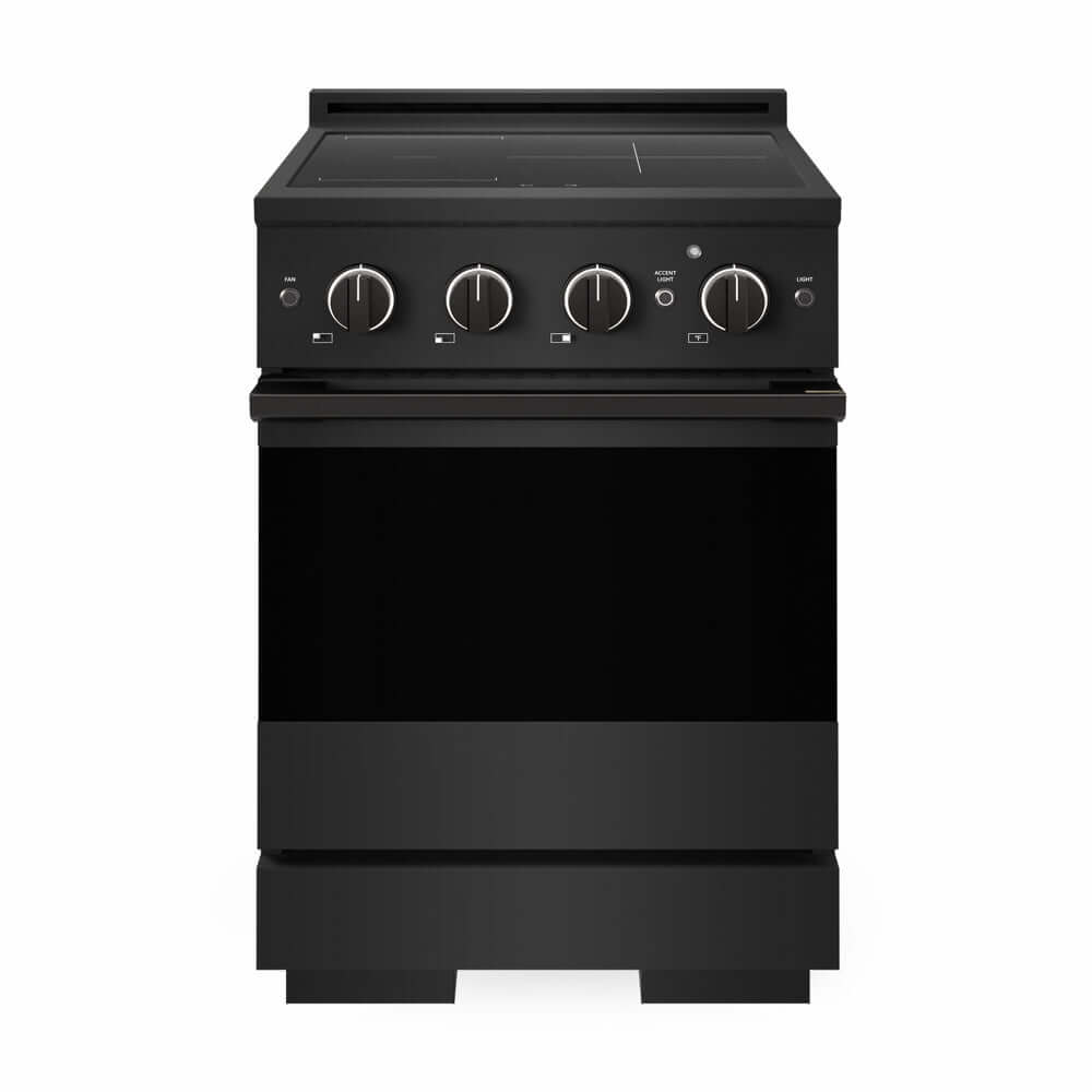 ZLINE 24 in. 3.2 cu. ft. Marino Induction Range with 3 Element Cooktop and Electric Convection Oven in Black Stainless Steel (MINRB-24) front, oven closed.