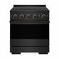 ZLINE 30 in. 4.2 cu. ft. Marino Induction Range with 4 Element Cooktop and Electric Convection Oven in Black Stainless Steel (MINRB-30) front, oven closed.