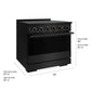 ZLINE 36 in. 5.2 cu. ft. Marino Induction Range with 5 Element Cooktop and Electric Convection Oven in Black Stainless Steel (MINRB-36) with dimensions labeled.