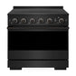 ZLINE 36 in. 5.2 cu. ft. Marino Induction Range with 5 Element Cooktop and Electric Convection Oven in Black Stainless Steel (MINRB-36) front, oven closed.