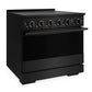 ZLINE 36 in. 5.2 cu. ft. Marino Induction Range with 5 Element Cooktop and Electric Convection Oven in Black Stainless Steel (MINRB-36) side.