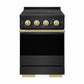 ZLINE Autograph Edition 24 in. 3.2 cu. ft. Marino Induction Range with 3 Element Cooktop and Electric Convection Oven in Black Stainless Steel with Polished Gold Accents (MINRBZ-24-G) front, oven closed.