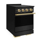 ZLINE Autograph Edition 24 in. 3.2 cu. ft. Marino Induction Range with 3 Element Cooktop and Electric Convection Oven in Black Stainless Steel with Polished Gold Accents (MINRBZ-24-G) side.