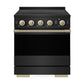 ZLINE Autograph Edition 30 in. 4.2 cu. ft. Marino Induction Range with 4 Element Cooktop and Electric Convection Oven in Black Stainless Steel with Champagne Bronze Accents (MINRBZ-30-CB)