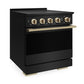 ZLINE Autograph Edition 30 in. 4.2 cu. ft. Marino Induction Range with 4 Element Cooktop and Electric Convection Oven in Black Stainless Steel with Champagne Bronze Accents (MINRBZ-30-CB)