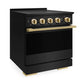 ZLINE Autograph Edition 30 in. 4.2 cu. ft. Marino Induction Range with 4 Element Cooktop and Electric Convection Oven in Black Stainless Steel with Polished Gold Accents (MINRBZ-30-G) side.