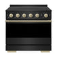 ZLINE Autograph Edition 36 in. 5.2 cu. ft. Marino Induction Range with 5 Element Cooktop and Electric Convection Oven in Black Stainless Steel with Champagne Bronze Accents (MINRBZ-36-CB)