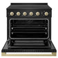 ZLINE Autograph Edition 36 in. 5.2 cu. ft. Marino Induction Range with 5 Element Cooktop and Electric Convection Oven in Black Stainless Steel with Champagne Bronze Accents (MINRBZ-36-CB)