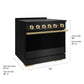 ZLINE Autograph Edition 36 in. 5.2 cu. ft. Marino Induction Range with 5 Element Cooktop and Electric Convection Oven in Black Stainless Steel with Polished Gold Accents (MINRBZ-36-G) with dimensions labeled.