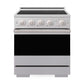 ZLINE 30 in. 4.2 cu. ft. Marino Induction Range with 4 Element Cooktop and Electric Convection Oven in Satin Stainless Steel (MINRS-30) front, oven closed.