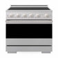 ZLINE 36 in. 5.2 cu. ft. Marino Induction Range with 5 Element Cooktop and Electric Convection Oven in Satin Stainless Steel (MINRS-36) front, oven closed.
