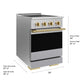 ZLINE Autograph Edition 24 in. 3.2 cu. ft. Marino Induction Range with 3 Element Cooktop and Electric Convection Oven in Satin Stainless Steel with Polished Gold Accents (MINRSZ-24-G) with dimensions labeled.