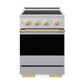 ZLINE Autograph Edition 24 in. 3.2 cu. ft. Marino Induction Range with 3 Element Cooktop and Electric Convection Oven in Satin Stainless Steel with Polished Gold Accents (MINRSZ-24-G) front, oven closed.