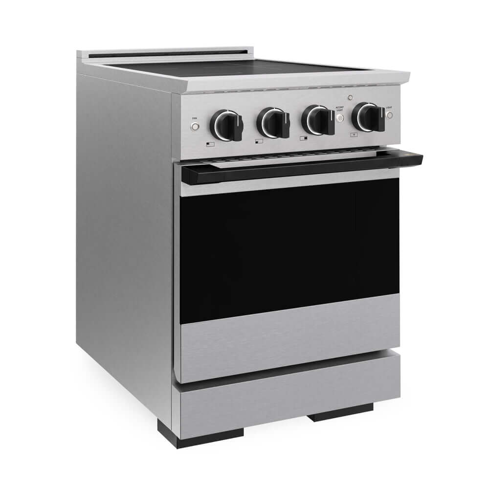 ZLINE Autograph Edition 24 in. 3.2 cu. ft. Marino Induction Range with 3 Element Cooktop and Electric Convection Oven in Satin Stainless Steel with Matte Black Accents (MINRSZ-24-MB) side.