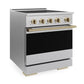 ZLINE Autograph Edition 30 in. 4.2 cu. ft. Marino Induction Range with 4 Element Cooktop and Electric Convection Oven in Satin Stainless Steel with Champagne Bronze Accents (MINRSZ-30-CB)
