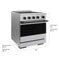ZLINE Autograph Edition 30 in. 4.2 cu. ft. Marino Induction Range with 4 Element Cooktop and Electric Convection Oven in Satin Stainless Steel with Matte Black Accents (MINRSZ-30-MB) with dimensions labeled.