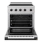 ZLINE Autograph Edition 30 in. 4.2 cu. ft. Marino Induction Range with 4 Element Cooktop and Electric Convection Oven in Satin Stainless Steel with Matte Black Accents (MINRSZ-30-MB) front, oven open.