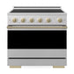 ZLINE Autograph Edition 36 in. 5.2 cu. ft. Marino Induction Range with 5 Element Cooktop and Electric Convection Oven in Satin Stainless Steel with Champagne Bronze Accents (MINRSZ-36-CB)