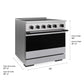 ZLINE Autograph Edition 36 in. 5.2 cu. ft. Marino Induction Range with 5 Element Cooktop and Electric Convection Oven in Satin Stainless Steel with Matte Black Accents (MINRSZ-36-MB) with dimensions labeled.