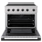 ZLINE Autograph Edition 36 in. 5.2 cu. ft. Marino Induction Range with 5 Element Cooktop and Electric Convection Oven in Satin Stainless Steel with Matte Black Accents (MINRSZ-36-MB) front, oven open.