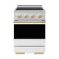 ZLINE Autograph Edition 24 in. 3.2 cu. ft. Marino Induction Range with 3 Element Cooktop and Electric Convection Oven in Satin Stainless Steel with White Matte Door and Polished Gold Accents (MINRSZ-WM-24-G)