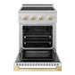 ZLINE Autograph Edition 24 in. 3.2 cu. ft. Marino Induction Range with 3 Element Cooktop and Electric Convection Oven in Satin Stainless Steel with White Matte Door and Polished Gold Accents (MINRSZ-WM-24-G)