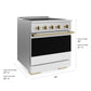 ZLINE Autograph Edition 30 in. 4.2 cu. ft. Marino Induction Range with 4 Element Cooktop and Electric Convection Oven in Satin Stainless Steel with White Matte Door and Champagne Bronze Accents (MINRSZ-WM-30-CB)