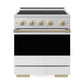 ZLINE Autograph Edition 30 in. 4.2 cu. ft. Marino Induction Range with 4 Element Cooktop and Electric Convection Oven in Satin Stainless Steel with White Matte Door and Champagne Bronze Accents (MINRSZ-WM-30-CB)
