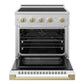 ZLINE Autograph Edition 30 in. 4.2 cu. ft. Marino Induction Range with 4 Element Cooktop and Electric Convection Oven in Satin Stainless Steel with White Matte Door and Champagne Bronze Accents (MINRSZ-WM-30-CB)