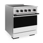 ZLINE Autograph Edition 30 in. 4.2 cu. ft. Marino Induction Range with 4 Element Cooktop and Electric Convection Oven in Satin Stainless Steel with White Matte Door and Matte Black Accents (MINRSZ-WM-30-MB) side.