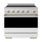 ZLINE Autograph Edition 36 in. 5.2 cu. ft. Marino Induction Range with 5 Element Cooktop and Electric Convection Oven in Satin Stainless Steel with White Matte Door and Champagne Bronze Accents (MINRSZ-WM-36-CB)