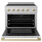 ZLINE Autograph Edition 36 in. 5.2 cu. ft. Marino Induction Range with 5 Element Cooktop and Electric Convection Oven in Satin Stainless Steel with White Matte Door and Champagne Bronze Accents (MINRSZ-WM-36-CB)