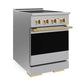 ZLINE Autograph Edition 24 in. 3.2 cu. ft. Marino Induction Range with 3 Element Cooktop and Electric Convection Oven in Stainless Steel with Polished Gold Accents (MINRZ-24-G) side.